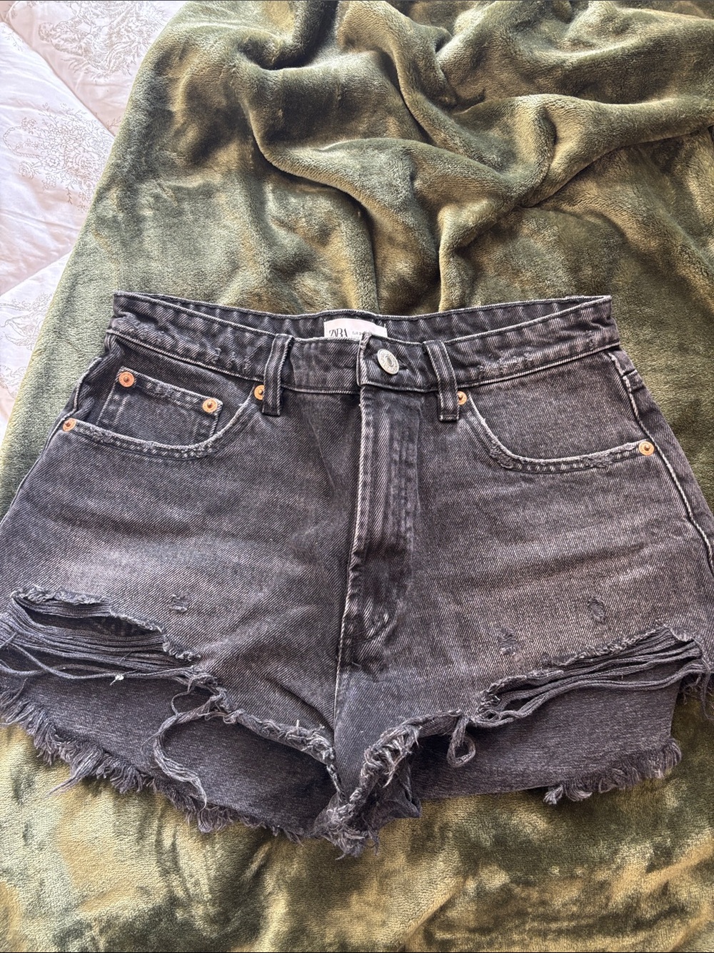 High-Rise Distressed Denim Shorts
